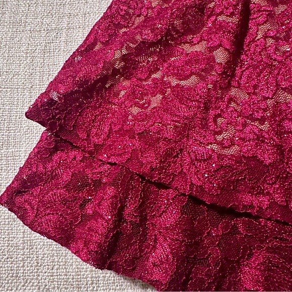 EMERALD SUNDAE Red Lace Racerback Fit & Flare Sparkly Dress Prom Cocktail Wmn S - Picture 5 of 16